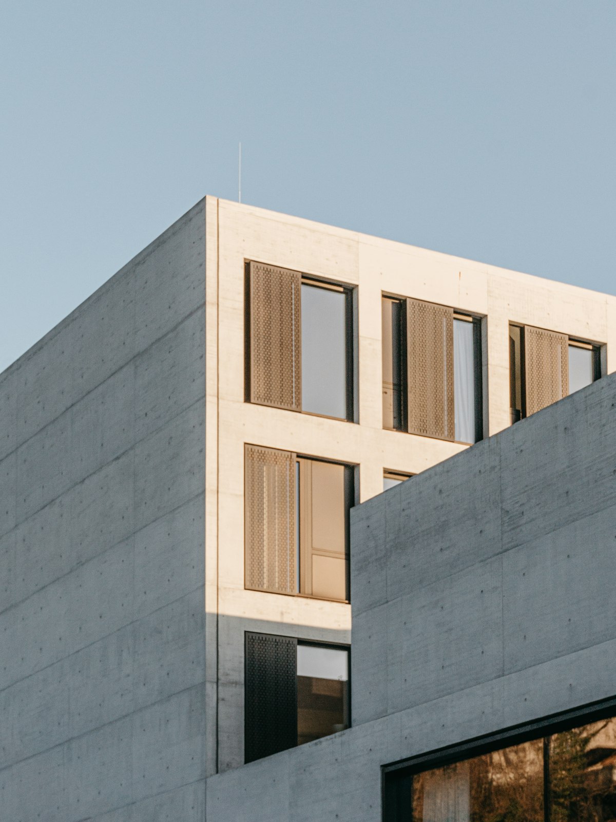 Close-up architectural detail of exposed concrete on a residential building under construction